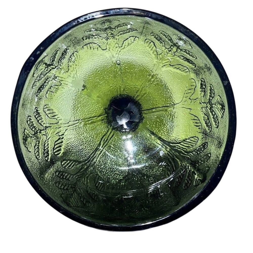 1978 FTD Green Compote Pedestal Glass Bowl Oak Leaf Embossed Vintage - Picture 2 of 4